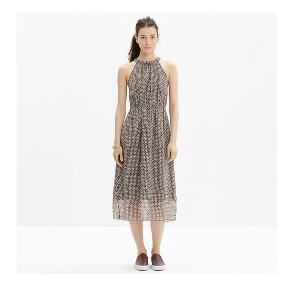 Madewell Black and Cream Patterned Halter Midi Dress